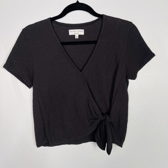 Madewell Texture & Thread Wrap Tie Top Dark Gray XSmall XS Short Sleeve Cropped - Picture 1 of 8